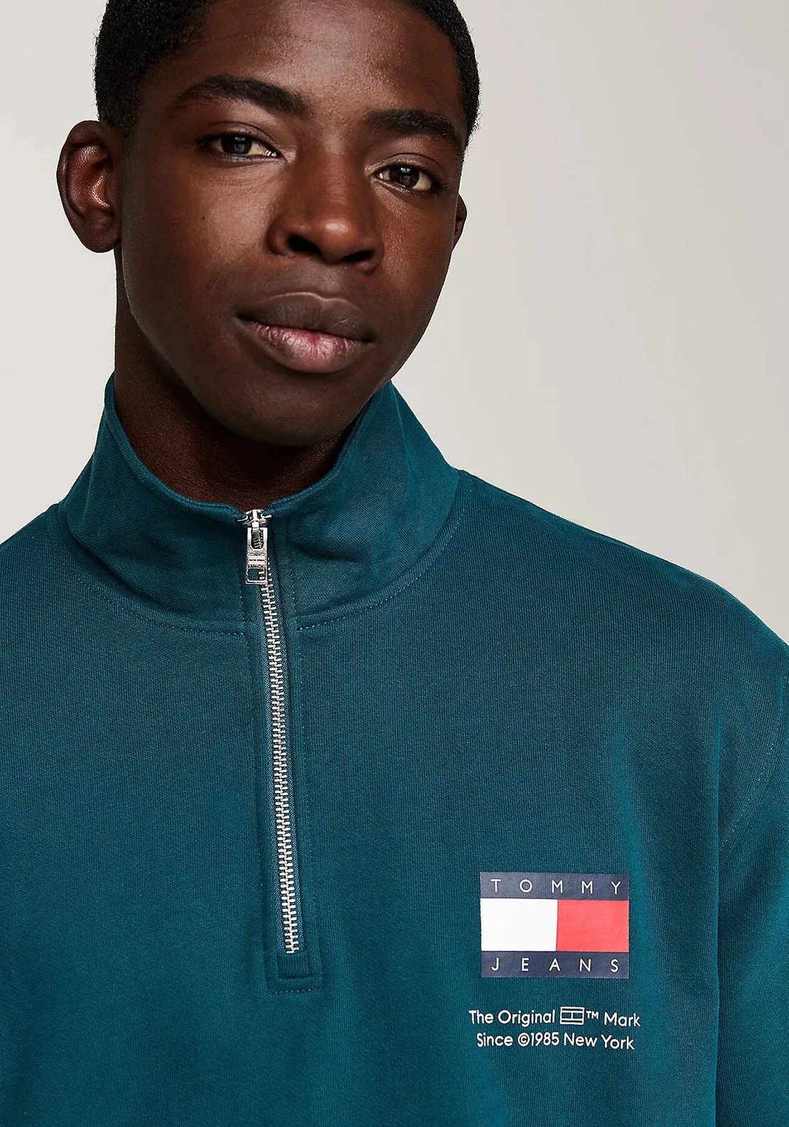 Tommy Jeans Logo Half Zip Sweatshirt, Deep Seawater Green