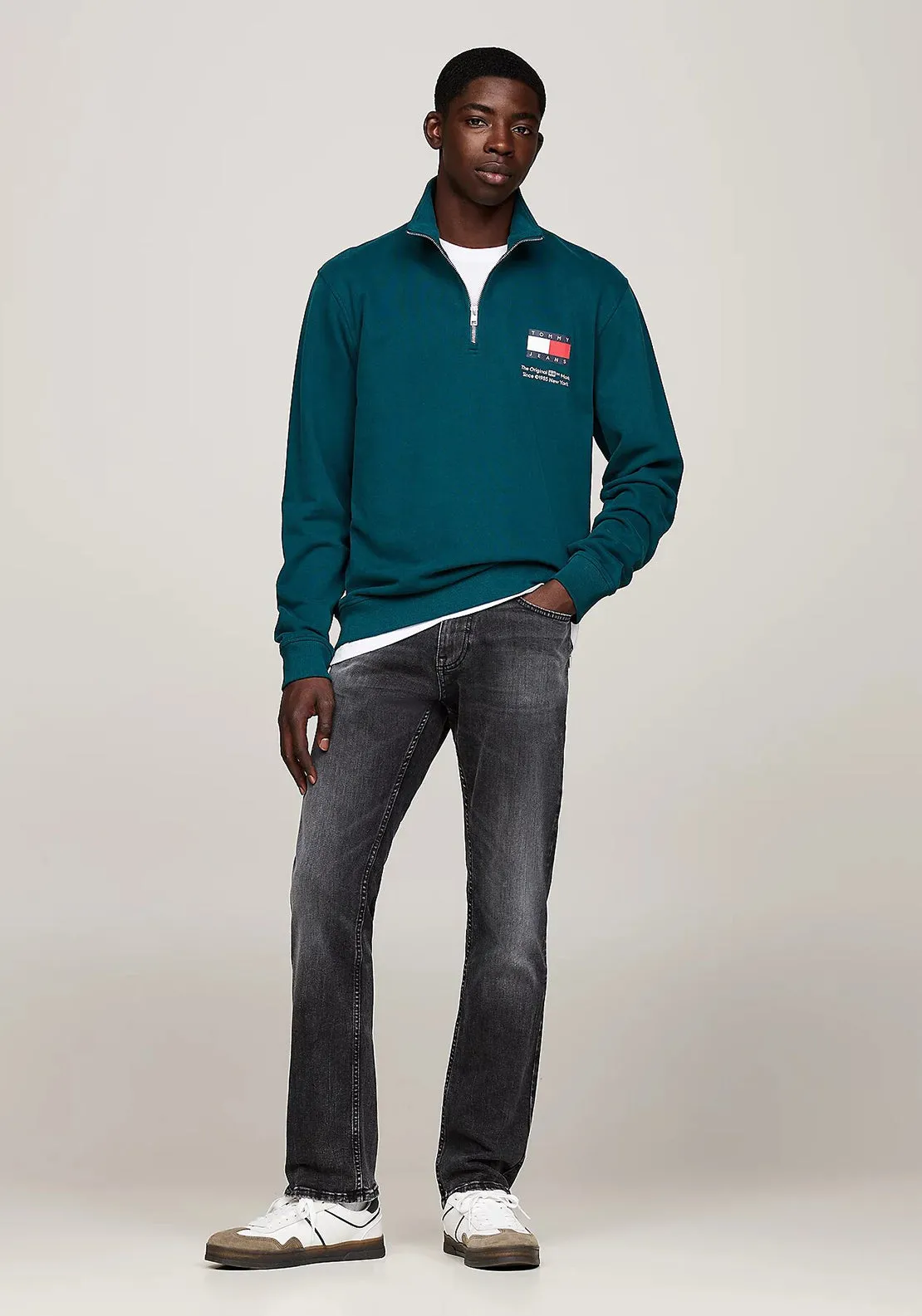 Tommy Jeans Logo Half Zip Sweatshirt, Deep Seawater Green