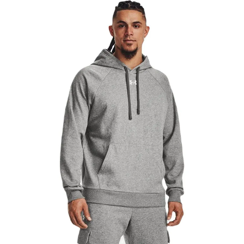 Under Armour Men's Castlerock Light Heather/White Rival Fleece Hoodie