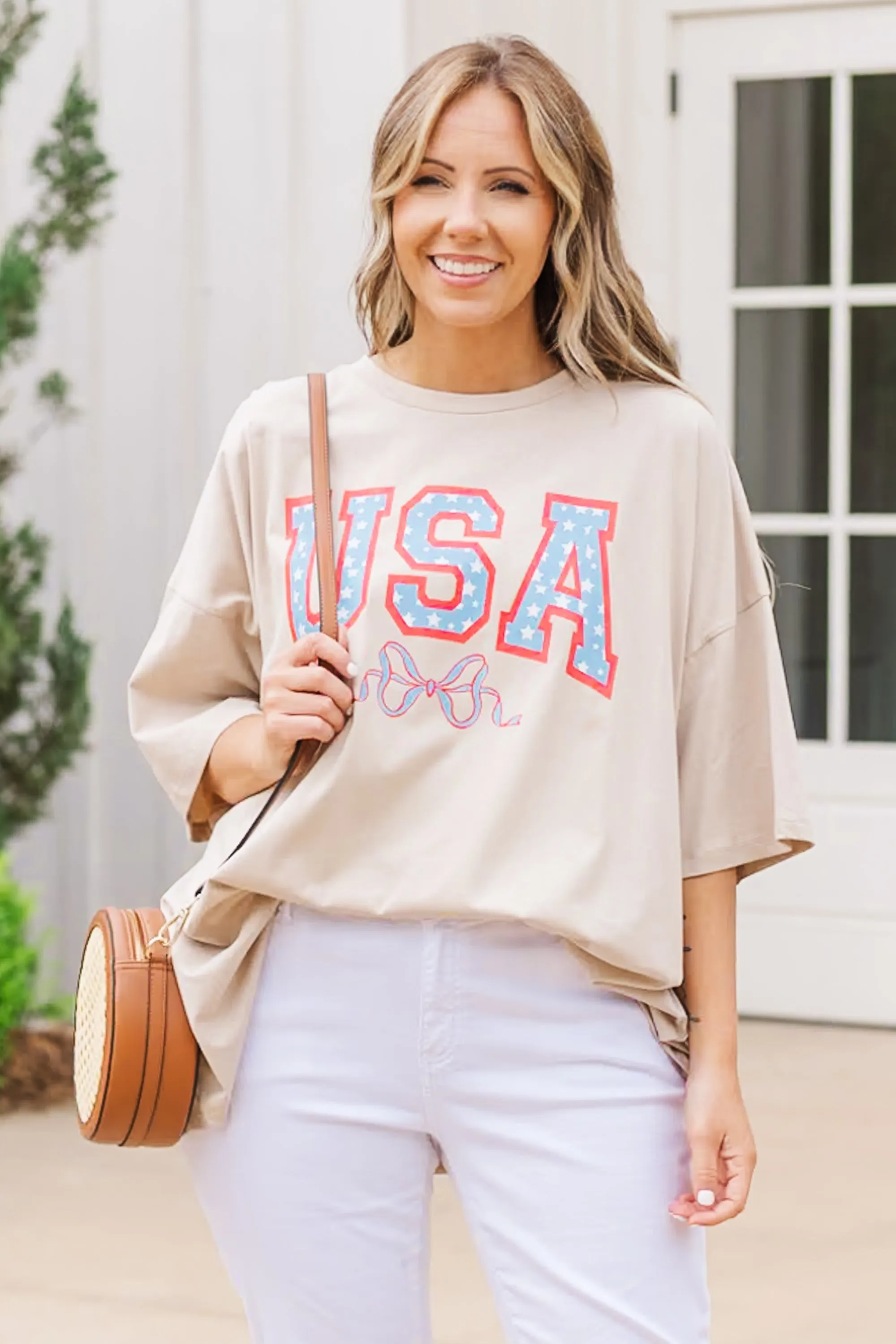 USA Cutie Boyfriend Tee, Light Mocha