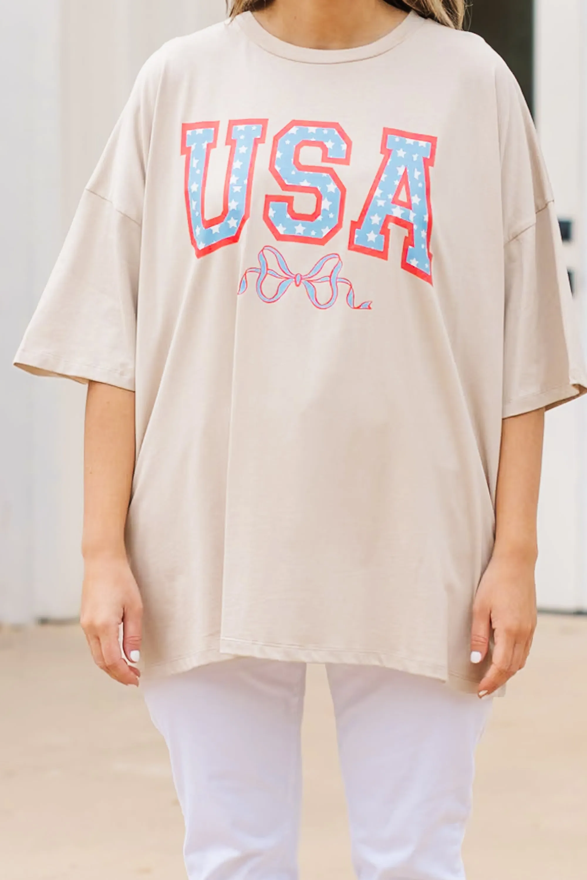 USA Cutie Boyfriend Tee, Light Mocha