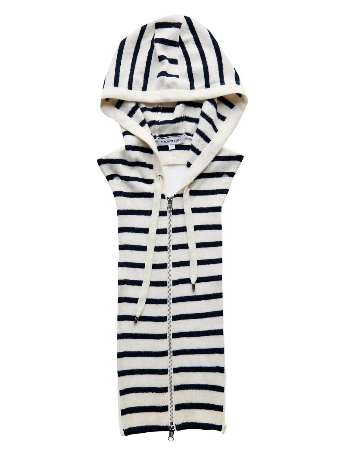     Veronica Beard   cashmere hoodie dickey in ivory and navy stripe