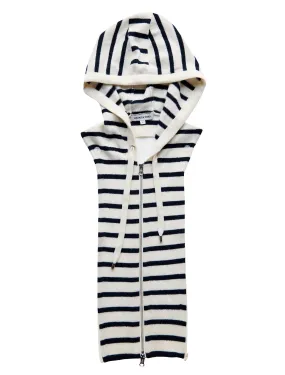     Veronica Beard   cashmere hoodie dickey in ivory and navy stripe