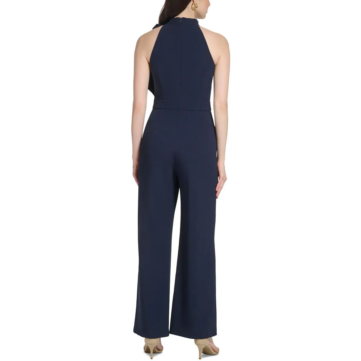 Vince Camuto Womens Petites Wide Legs Tie-Neck Jumpsuit