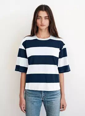 Wide Rugby Stripe Boyfriend Tee in Paper