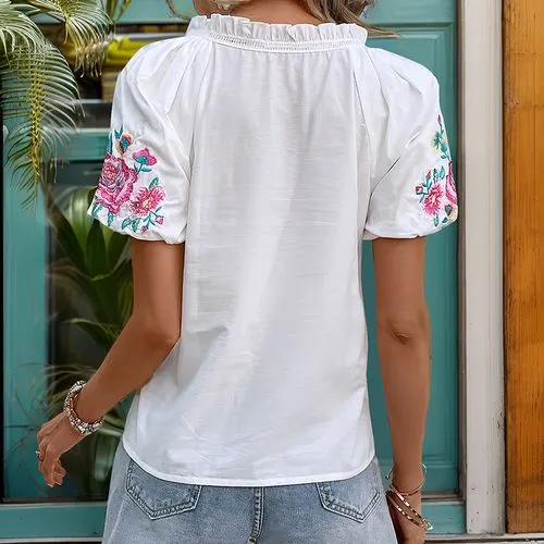 Women's T-shirt Short Sleeve T-Shirts Embroidery Streetwear Flower