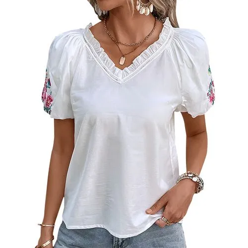 Women's T-shirt Short Sleeve T-Shirts Embroidery Streetwear Flower