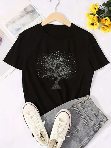 Women's T-shirt Short Sleeve T-Shirts Hot Drill Streetwear Letter Heart Shape