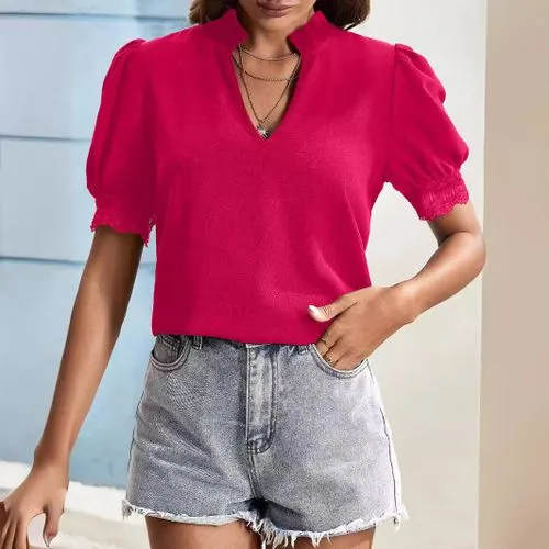 Women's T-shirt Short Sleeve T-Shirts Patchwork Elegant Streetwear Solid Color Lace