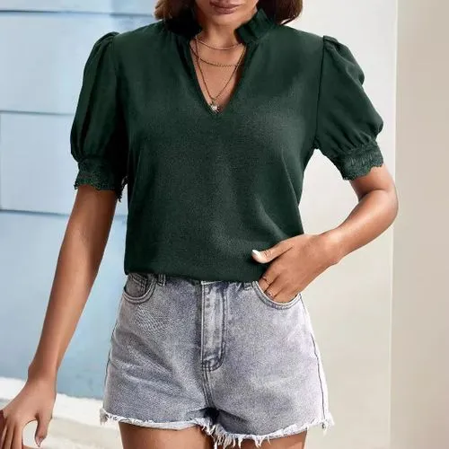 Women's T-shirt Short Sleeve T-Shirts Patchwork Elegant Streetwear Solid Color Lace