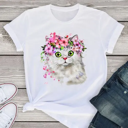 Women's T-shirt Short Sleeve T-shirts Printing Fashion Animal Letter