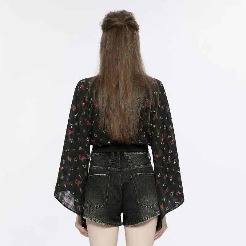 Women's Grunge Floral Chiffon Kimono Coat