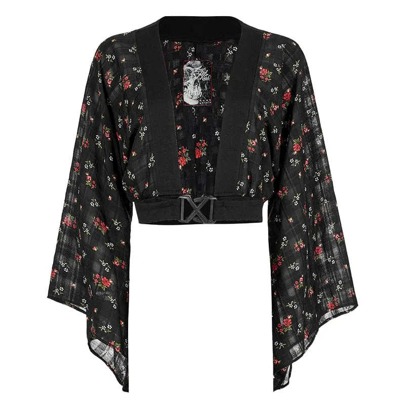 Women's Grunge Floral Chiffon Kimono Coat