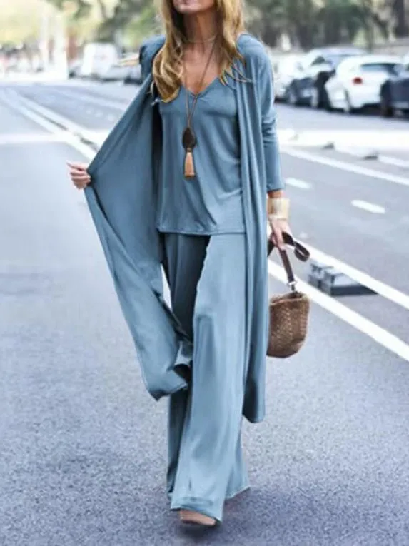 Women's Sets V-Neck Halter Cardigan Straight-Leg Pants Three-Piece Suit