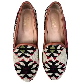 Women's Turkish Kilim Loafer Cream with Black & Red Design