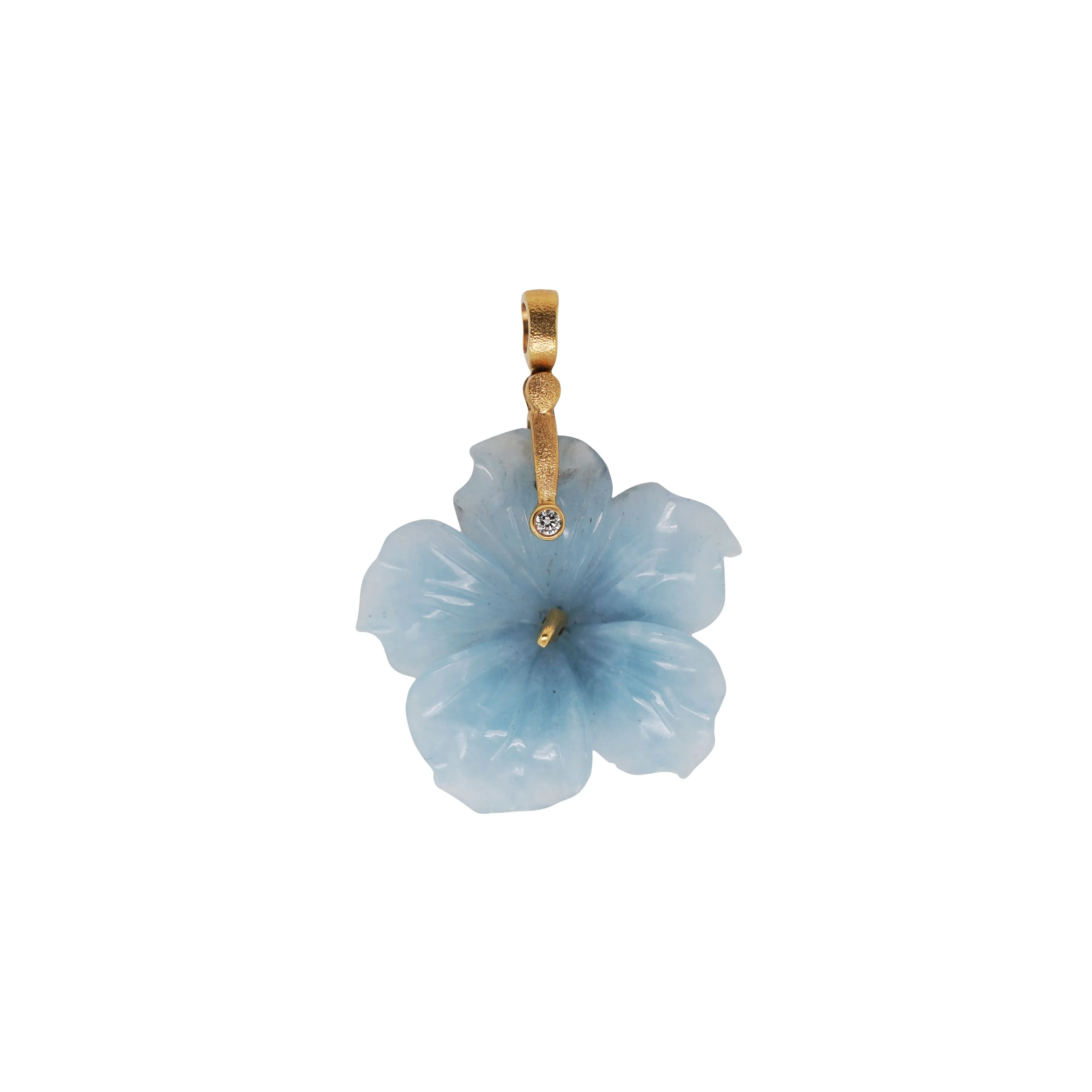 Yellow Gold and Carved Aquamarine Hibiscus Pendant